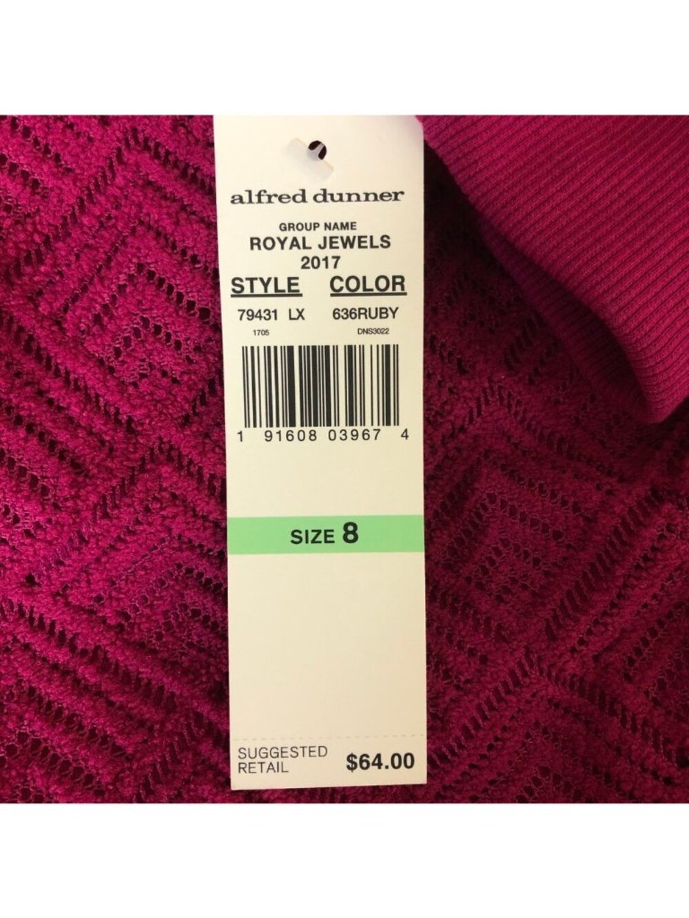 NWT Alfred Dunner Magenta Knit Zip Jacket Size 8 Crochet Lace Front - Picture 7 of 7